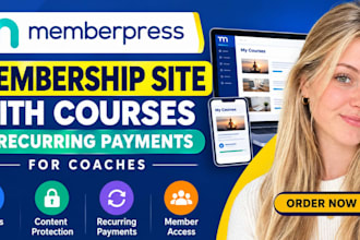 setup memberpress membership site with courses and recurring payment for coaches
