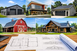 design metal building, shop house, garage, barn house and barndominium plans