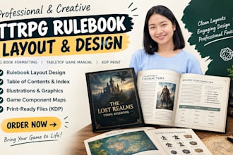 design ttrpg rulebook layout rpg book formatting tabletop game manual kdp print
