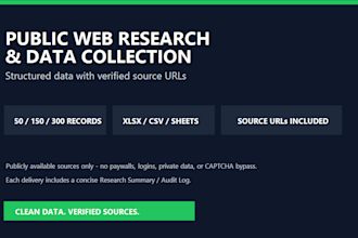 research public web data and organize it in excel or CSV