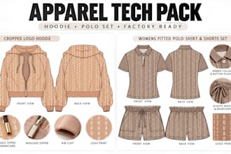 create activewear tech pack, gymwear, leggings and sports bra for manufacturing