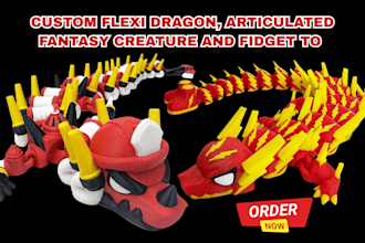 design custom 3d printable flexi dragon, articulated creature, fidget toy, stl