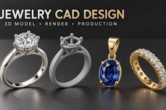 create jewelry cad 3d model and photorealistic rendering for 3d print production