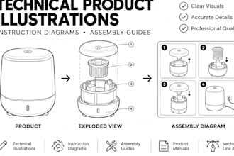 draw technical product illustration instruction diagram assembly guide design