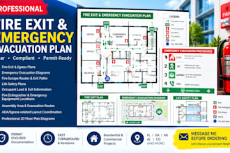 design fire exit and emergency evacuation plan,diagram in fl ga ak al co permit