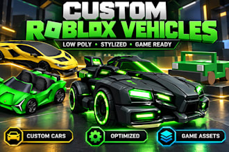 model 3d roblox car, custom vehicle and low poly game ready assets