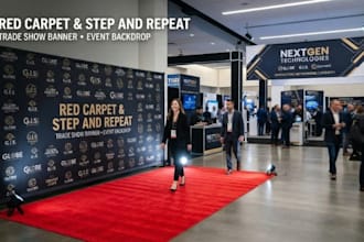 custom red carpet step and repeat backdrop trade show event banner design rollup