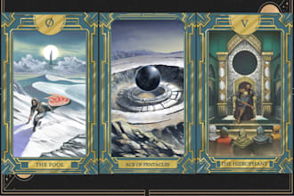 draw tarot card illustration, oracle deck design dark fantasy tarot from concept