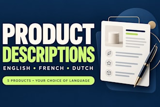 write product descriptions in english french or dutch