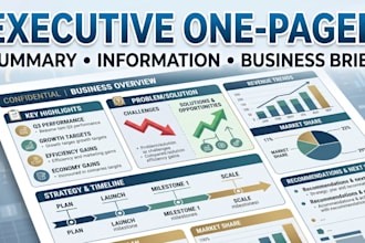 design a professional executive summary, information sheet and one pager