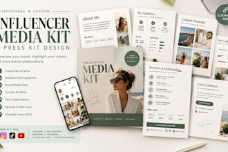 design influencer media kit or press kit or postcard