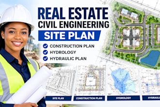 real estate civil engineering site plan, construction plan, hydrology, hydraulic