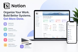 build a notion dashboard, notion workspace with databases, workflows automation
