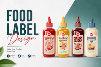 design food labels for spices, sauces, honey, coffee, jam and beverages design