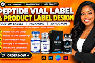 design peptide vial labels, sarms labels, 3d mockup and product label designs