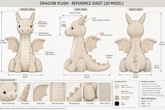 design custom plushie reference sheet stuffed animal character or ych concept