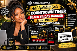 add holiday sale countdown timer, black friday banner and popup on squarespace