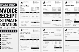 design editable canva invoice, receipt estimate quotation business form template