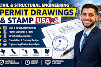 provide civil and structural permit drawing and stamp in texas califonia ohio