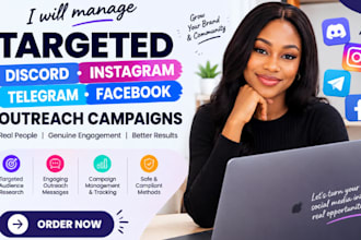 manage targeted outreach campaigns on discord, instagram, telegram, facebook