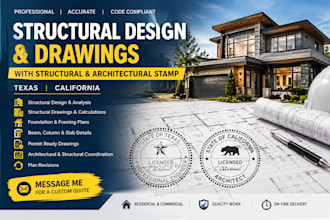 provide structural design, drawings and structural stamp in texas california