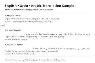 translate english, urdu and arabic accurately and naturally