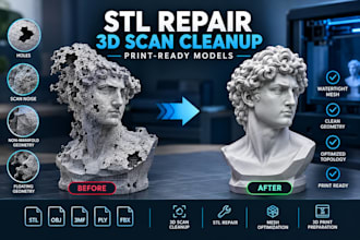 clean 3d scans, repair stl files, make models and optimize mesh for print ready