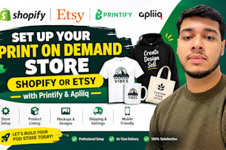 set up shopify or etsy print on demand store with printify apliiq