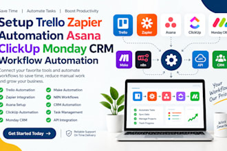 setup trello zapier automation asana clickup monday crm workflow automation