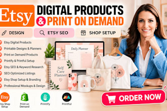 design etsy digital product, etsy pod, etsy seo and etsy shop setup