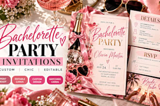 design bachelorette party invitation, chic and custom party cards