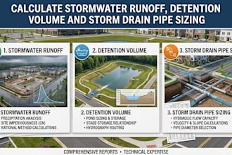 calculate stormwater runoff, detention volume and storm drain pipe sizing