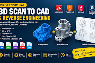 reverse engineering 3d scan to cad stl to step and mesh to cad