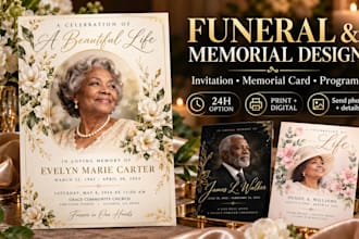 design a funeral invitation memorial card or celebration of life flyer
