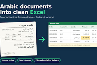 convert arabic scanned documents and invoices into excel