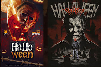 design halloween flyer, halloween party invitation, spooky horror poster flyer