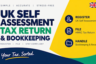 register UK self asessment, file hmrc tax return and handle bookkeeping
