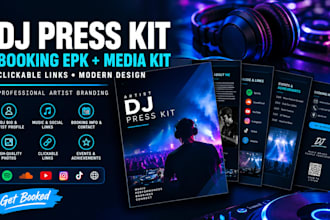 create a modern dj press kit, booking epk, artist media kit with clickable links