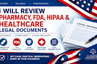 review pharmaceutical, pharmacy, hipaa, fda and healthcare legal documents