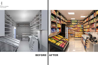 create retail interior design and realistic 3d render