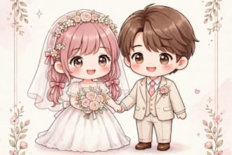 design chibi anime wedding invitation