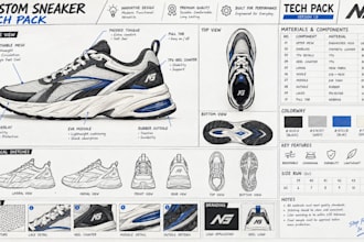 create shoe tech pack, sneaker tech pack, 3d footwear and custom shoe design