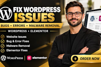 fix website issue, bugs, fix errors, malware removal for wordpress and elementor