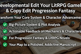developmental edit your litrpg gamelit copy edit progression fantasy