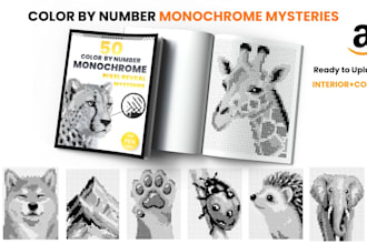create monochrome mystery color by numbers book, pages