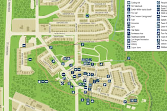 design an isometric housing community map gated neighborhood wayfinding guide