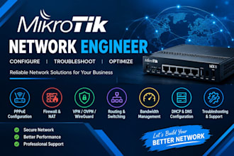 configure and troubleshoot mikrotik router, firewall, pppoe and VPN
