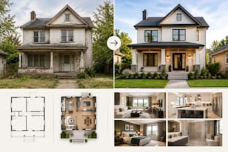 design house renovation and remodeling plans with existing and proposed layouts