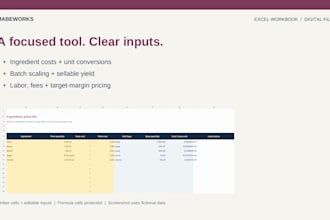 set up an excel recipe cost calculator for your home bakery