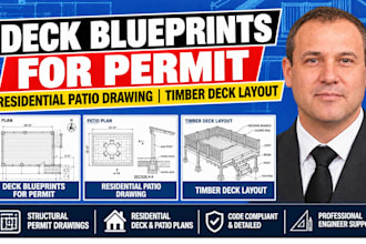 deck blueprints for permit, residential patio drawing, timber deck layout